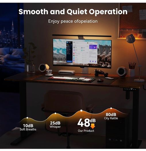 Electric Standing Desk, 120 x 60 cm, Rustic Brown Height Adjustable Desk, 2 Hooks, 4 Memory Heights, 72-118cm, Splice Board, Ergonomic Sit Stand Computer Desk for Home Office