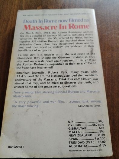 Book Massacre In Rome aka Death In Rome Robert Katz 1974