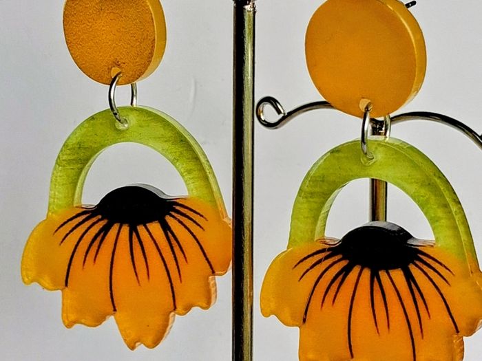 Open Arch Upside Down Yellow Sunflower Drop Earrings
