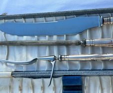 Vintage Carving Set - Knife Fork Steel - Silver Plated Handles in Case