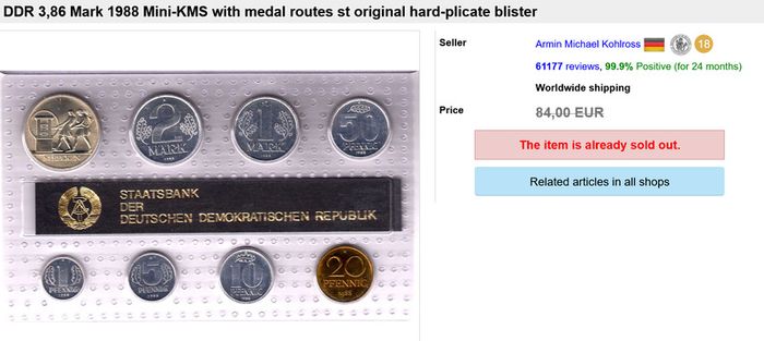 Rare East Germany DDR 1988 UNC Mint Coins set & Struck medal