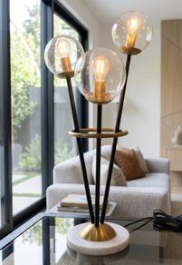 New Large Marble and Brass Triple Globe Table Lamp