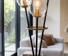 New Large Marble and Brass Triple Globe Table Lamp