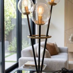 New Large Marble and Brass Triple Globe Table Lamp