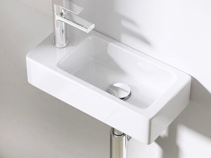 Bathrooms Small Cloakroom Basin - Wall Mounted Basin - Rectangular Countertop Basin - One Left Hand Tap Hole- 370 x 180 x 90mm (FREE POSTAGE)