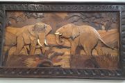 Vintage Wood Inlay Wall Panel Elephants