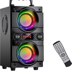 60W (80W Peak) Portable Bluetooth speaker with Double Subwoofer Heavy Bass, Bluetooth 5.0 Wireless 100ft Outdoor Speaker, Support FM Radio, LED Colorful Lights, Stereo Sound, for Home, Party, Travel (FREE POSTAGE)