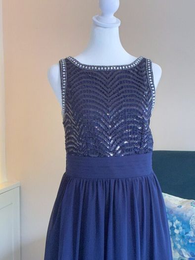 Navy and Silver Sequin Long Dress Size UK 14 / EU 42