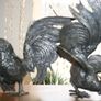 Vintage Pair of heavy Metal Fighting Roosters Cocks Decorative H-8" and H-9,3" Image 5