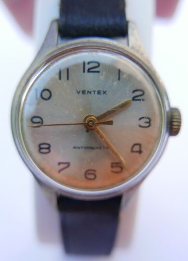 Vintage Ventex Antimagnetic Windup Brass Toned  Strap  Watch (in working order)