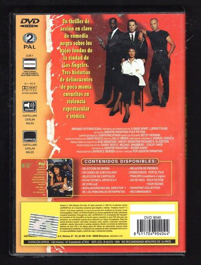 Pulp Fiction DVD Movie staring John Travolta Samuel L Jackson and Uma Thurman