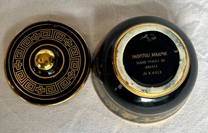 Greek Cobalt Blue Trinket Box 24K Gold - Neofitos Keramik Hand Made in Greece