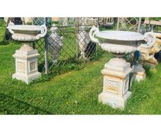 Pair of Cast Iron Urns on Pedestals H397