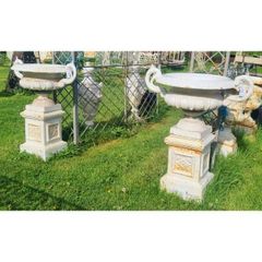 Pair of Cast Iron Urns on Pedestals H397