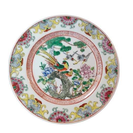 Qianlong Chinese Antique Plate 10 Inch 26cm Paradise Birds Flowers
