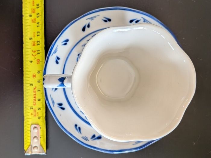 Vintage Russian Gzhel Porcelain Teacup Saucer Katerina Cobalt Blue Stamp