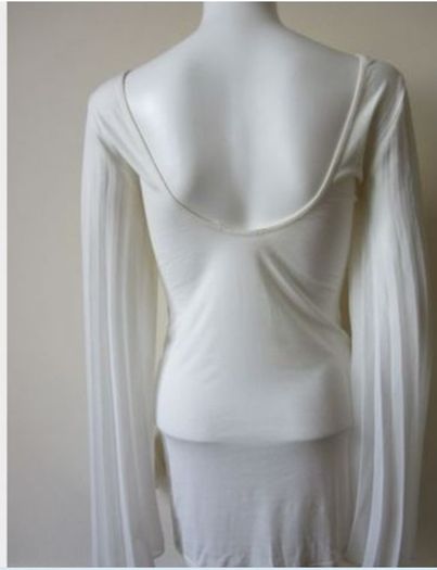White tunic top, pleated angel wing long sleeves