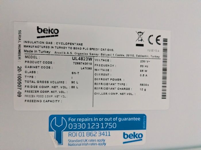 Beko freestanding undercounter fridge