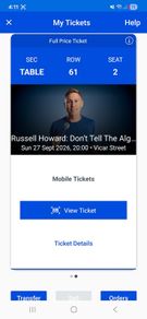 Russell howard tickets table