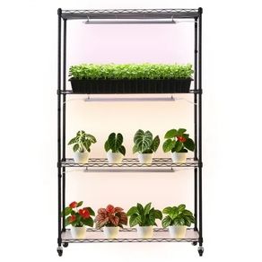 Plant Shelf with Grow Light, 4-Tier Indoor Plant Stand, 150 cm Tall Plants Display Rack with Wheels, 90W 3-Color Full Spectrum Grow Lights