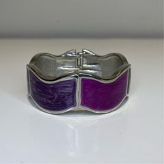 Hinged Enamel Bangle: Lilac Purple Metal Framed Bracelet