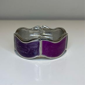 Hinged Enamel Bangle: Lilac Purple Metal Framed Bracelet