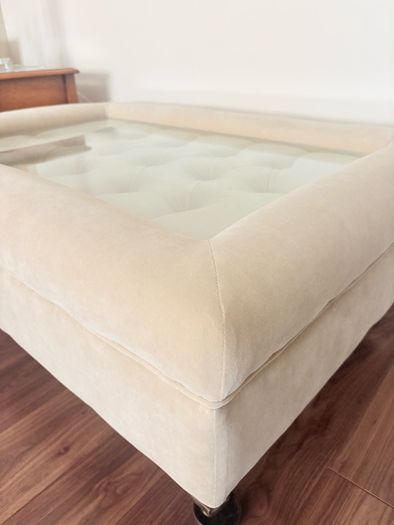 Luxury Custom-Made Velvet Ottoman Coffee Table with Glass Top