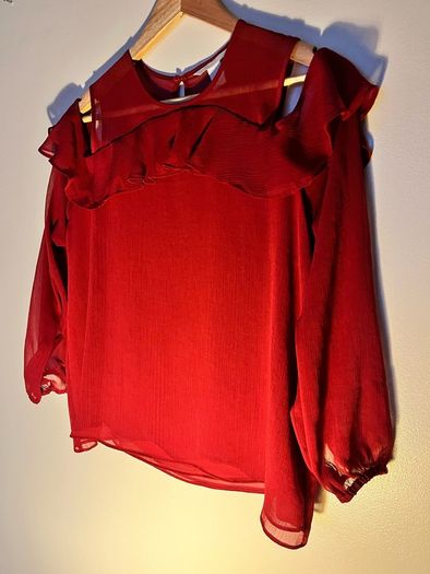 Striking Red Ruffle Blouse