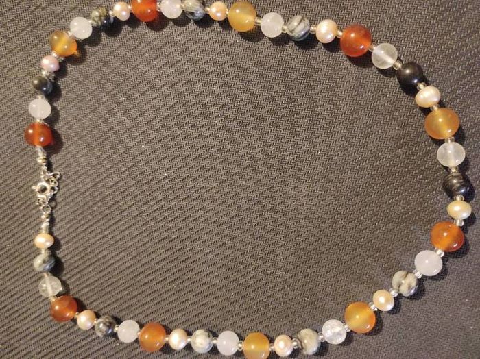 Semiprecious stones and sterling silver necklace