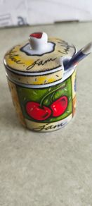 MSC Joie De Vivre Confiture Fruit Jam Jar Ceramic Canister with Lid & Spoon