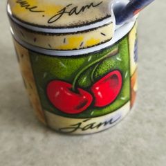 MSC Joie De Vivre Confiture Fruit Jam Jar Ceramic Canister with Lid & Spoon
