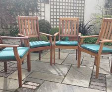 8 Solid Teak Garden Patio Chairs with Green Cushions 500euro