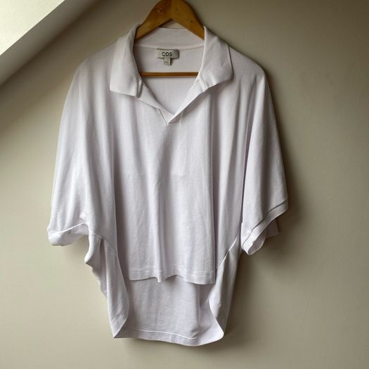 COS Milano-Knit Open Collar Polo Shirt White Size M Fits up to XL Perfect Condition