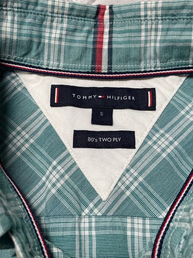 Tommy Hilfiger 80's 2 Ply Mens Green Check Long Sleeve Shirt Size Small