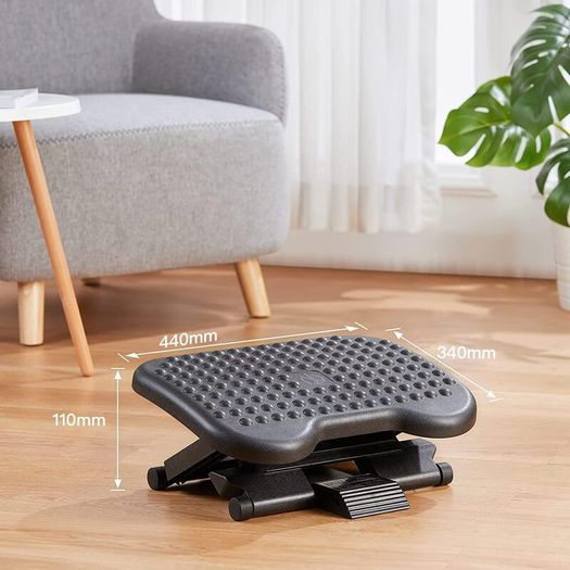 Adjustable Under Desk Footrest, Foot Rest for Under Desk at Work with Massage, Foot Stool with 3 Height Position & 30 Degree Tilt Angle Adjustment for Home, Office