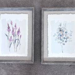 Dunelm Discontinued Eucalyptus & Pink Flowers Framed Prints Matching Pair