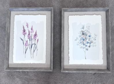 Dunelm Discontinued Eucalyptus & Pink Flowers Framed Prints Matching Pair