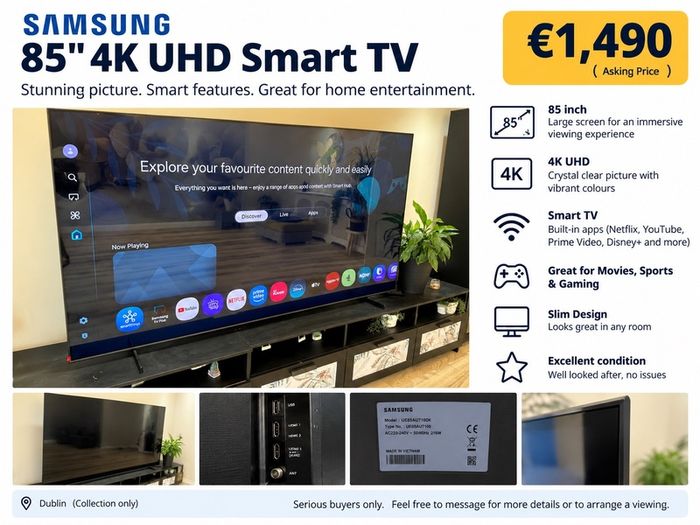 Samsung 85 4K UHD Smart TV Excellent Condition