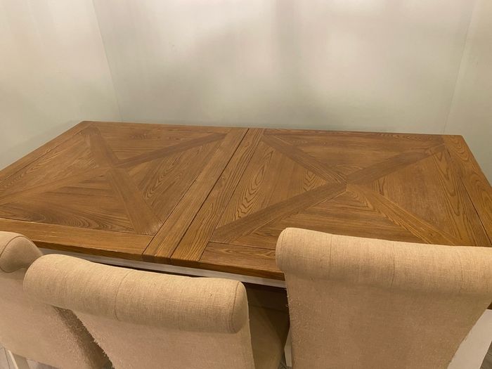 Large extending dining table + bench + 3 chairs.