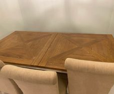 Large extending dining table + bench + 3 chairs.
