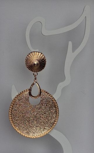 Gold Sunburst Hammered Round Disc Drop Earrings