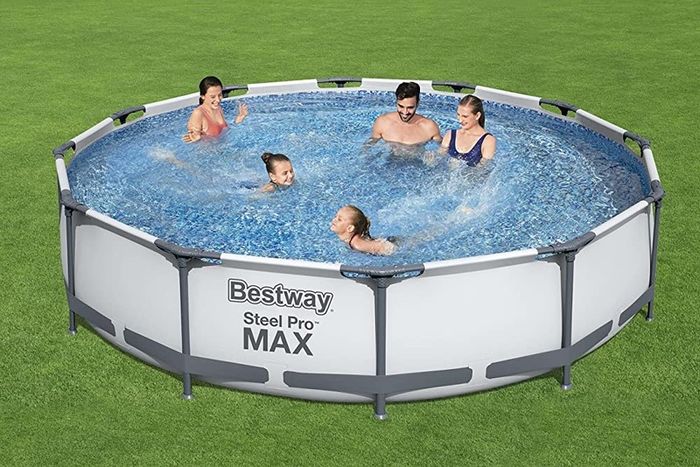 Steel Pro Round Frame Swimming Pool with Filter Pump, Grey, 12 ft (FREE SHIPPING)