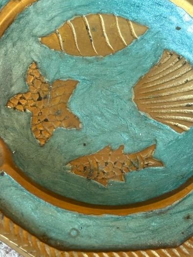 Vintage Octagonal Brass and Enamel Ashtray