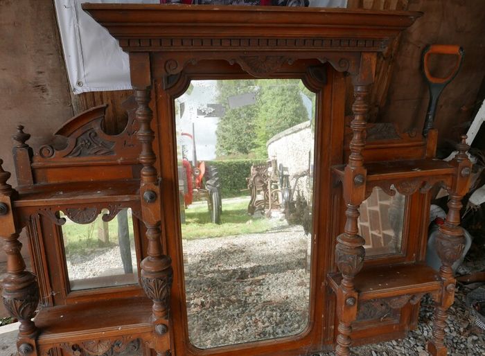Antique Victorian style overmantel mirror with shelves