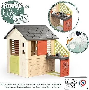 LIFE NATURE PLAYHOUSE + KITCHEN PLAYHOUSE. Indoor/outdoor sustainable play with 51% recycled material