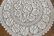 Vintage Round 60" crochet lace &amp; crisp cotton insets tablecloth