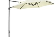 2.5M Garden Cantilever Parasol with 360 Rotation, Offset Roma Patio Umbrella Hanging Sun Shade Canopy Shelter with Cross Base, Beige