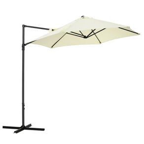 2.5M Garden Cantilever Parasol with 360 Rotation, Offset Roma Patio Umbrella Hanging Sun Shade Canopy Shelter with Cross Base, Beige