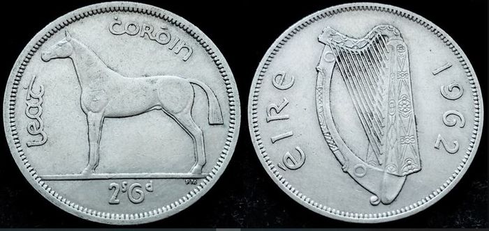 [#1013] - Ireland 1962 | Half Crown | Irish 2s6d | Horse | KM.16a