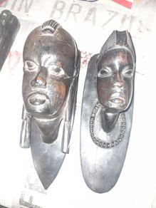 Pair of Antique Wood Carved Heads postage available or collection